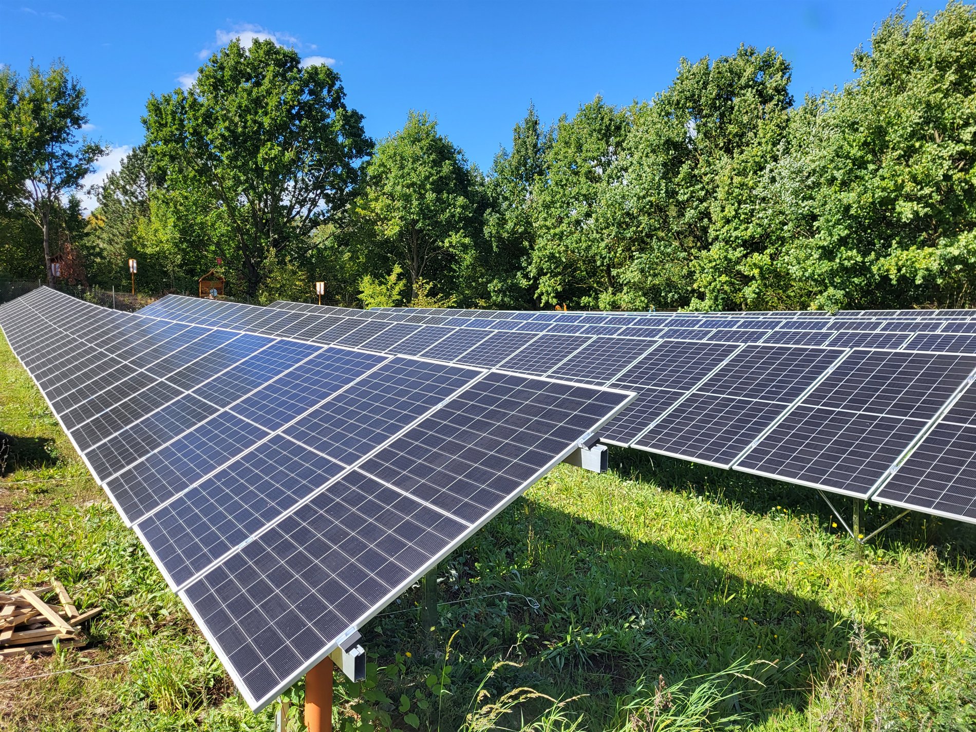 Freiflächenanlage von Luxara mit PV-Modulen in einer gut erreichbaren Reihe